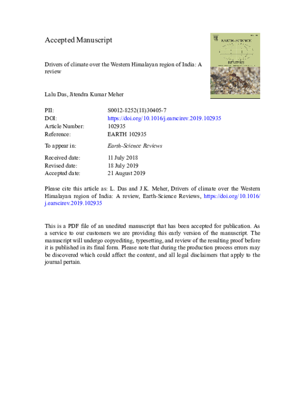 (PDF) Drivers of climate over the Western Himalayan region of India: A ...