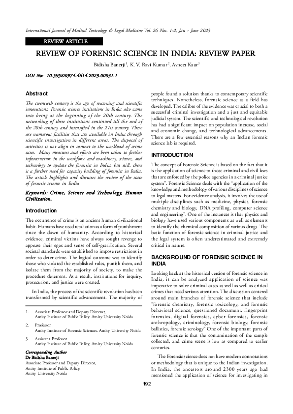 (PDF) REVIEW OF FORENSIC SCIENCE IN INDIA: REVIEW PAPER