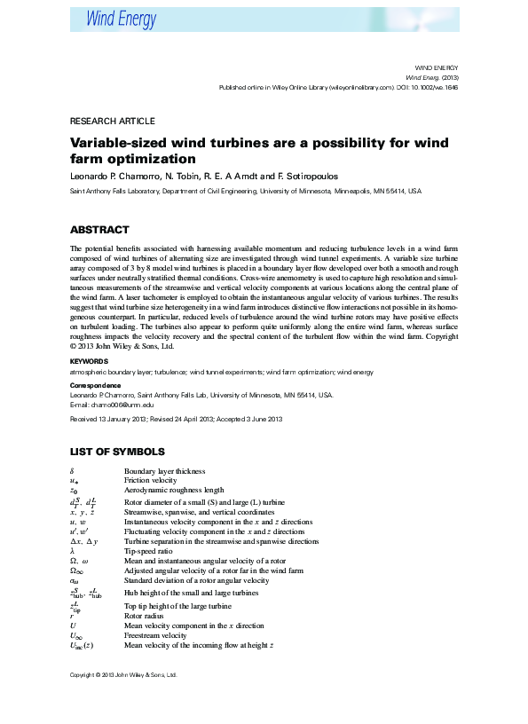 (PDF) Variable-sized wind turbines are a possibility for wind farm ...