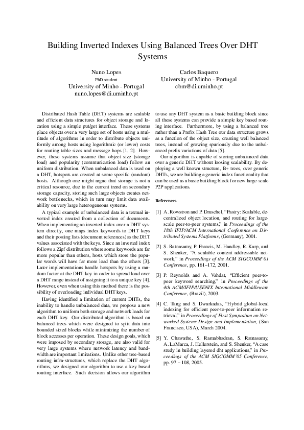 (PDF) Building Inverted Indexes Using Balanced Trees Over DHT Systems
