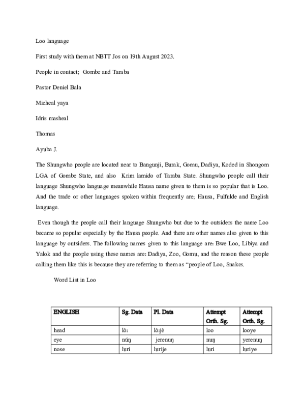 (DOC) Oversight of Loo Language; One of Nigeria Languages Aondongusha