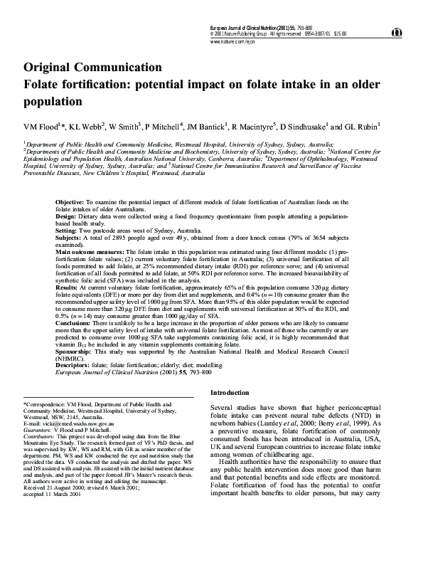 (PDF) Folate fortification: potential impact on folate intake in an ...