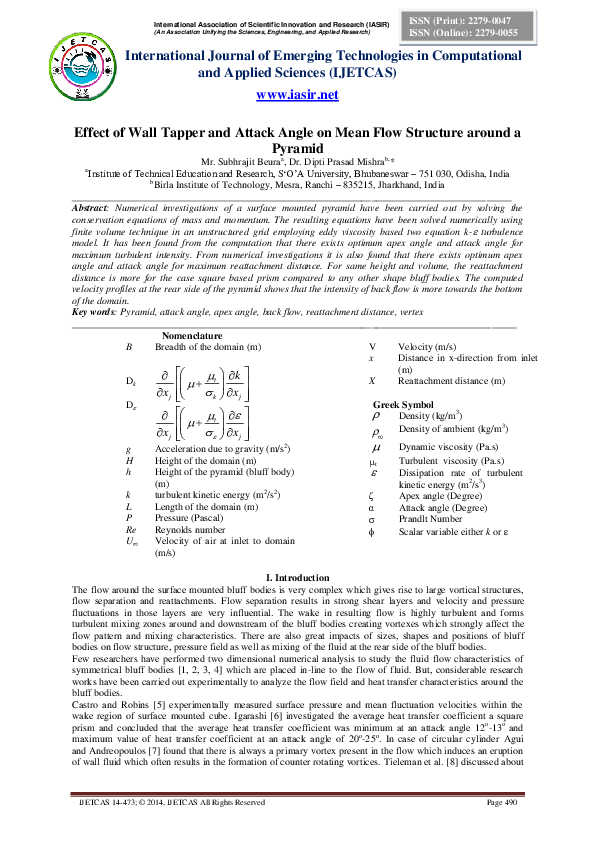 (PDF) Effect of Wall Tapper and Attack Angle on Mean Flow Structure ...