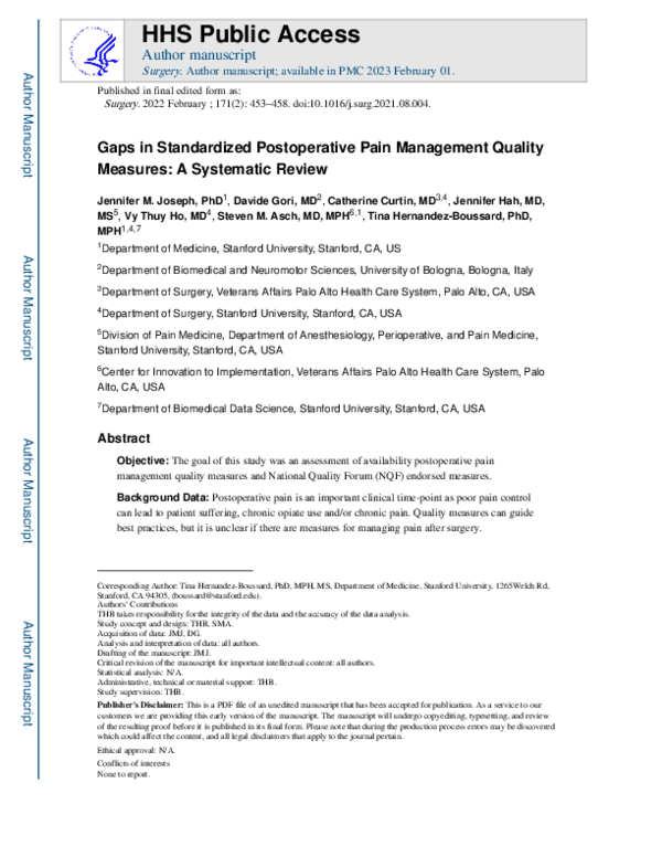(PDF) Gaps in standardized postoperative pain management quality ...