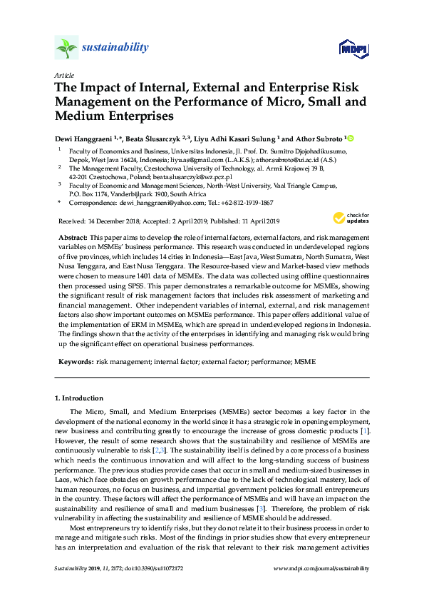(PDF) The Impact of Internal, External and Enterprise Risk Management ...
