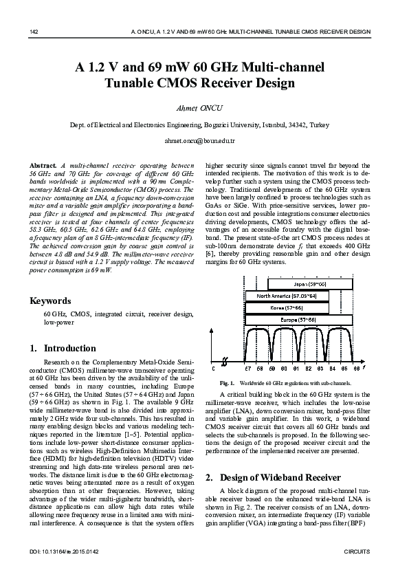 (PDF) A 1.2 V and 69 mW 60 GHz Multi-channel Tunable CMOS Receiver Design