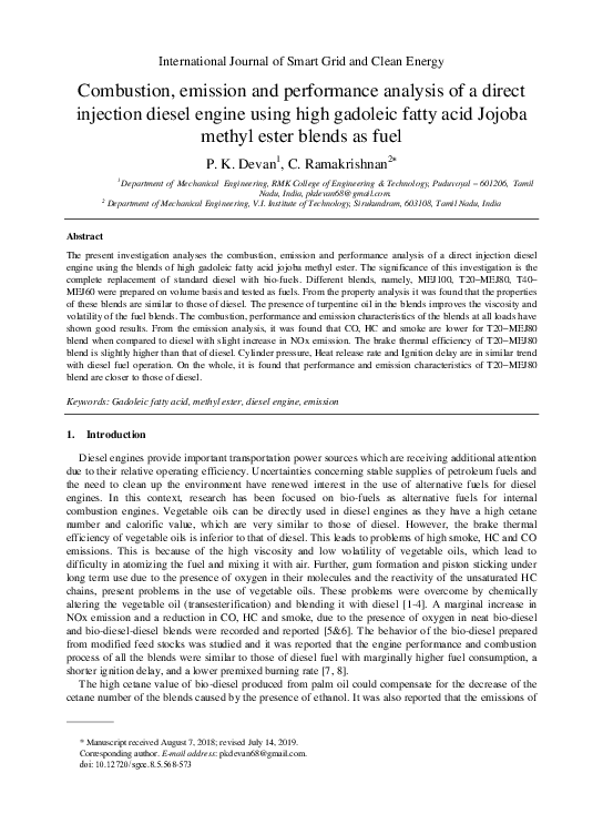 (PDF) Combustion, emission and performance analysis of a direct ...