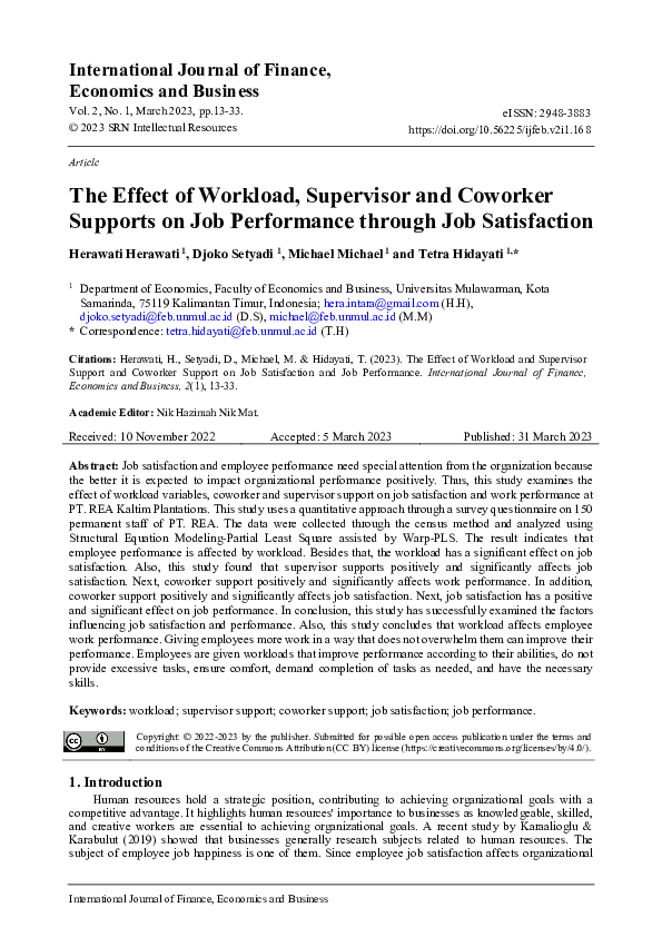(PDF) The Effect of Workload, Supervisor, and Coworker Supports on Job ...