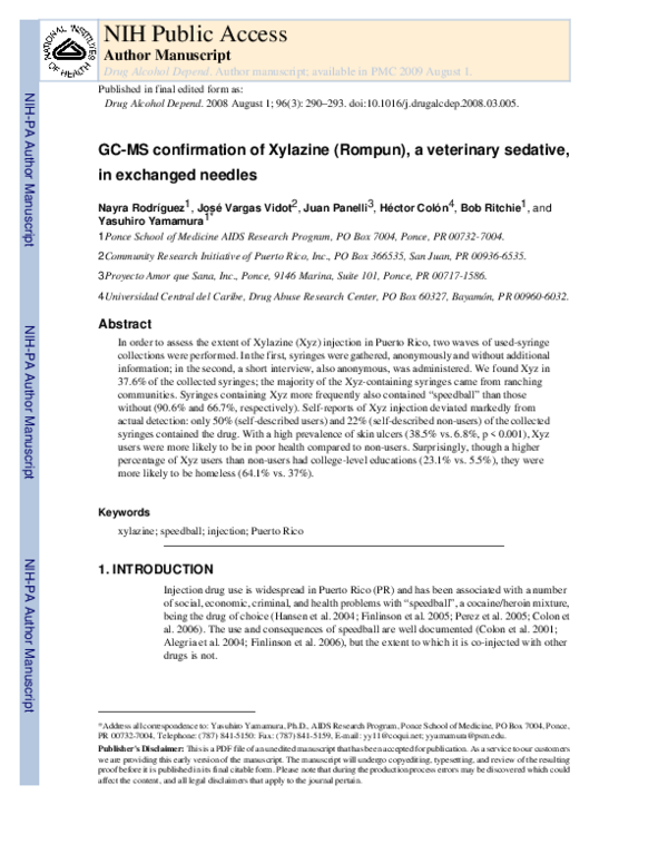 (PDF) GC–MS confirmation of xylazine (Rompun), a veterinary sedative ...
