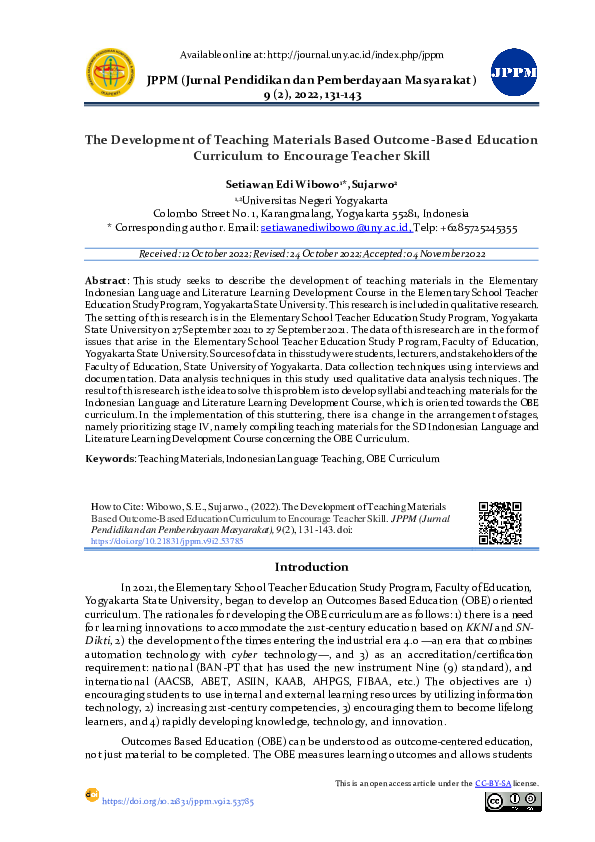 (PDF) The Development of Teaching Materials Based Outcome-Based ...