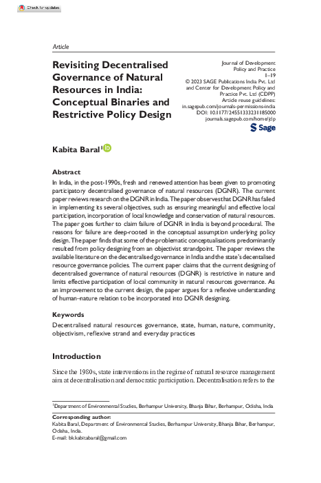 (PDF) Revisiting Decentralised Governance of Natural Resources in India ...