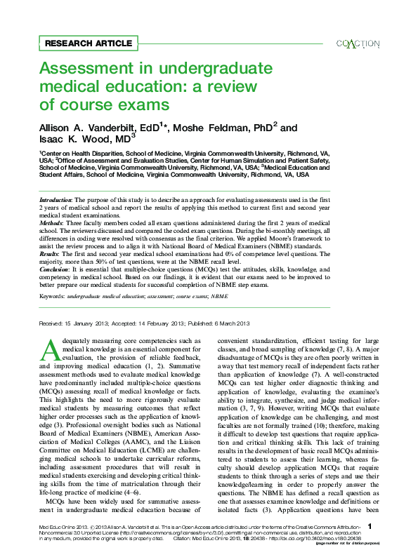 (PDF) Assessment in undergraduate medical education: a review of course ...