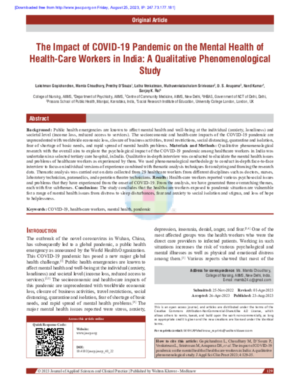 (PDF) The Impact of COVID-19 Pandemic on the Mental Health of Health ...
