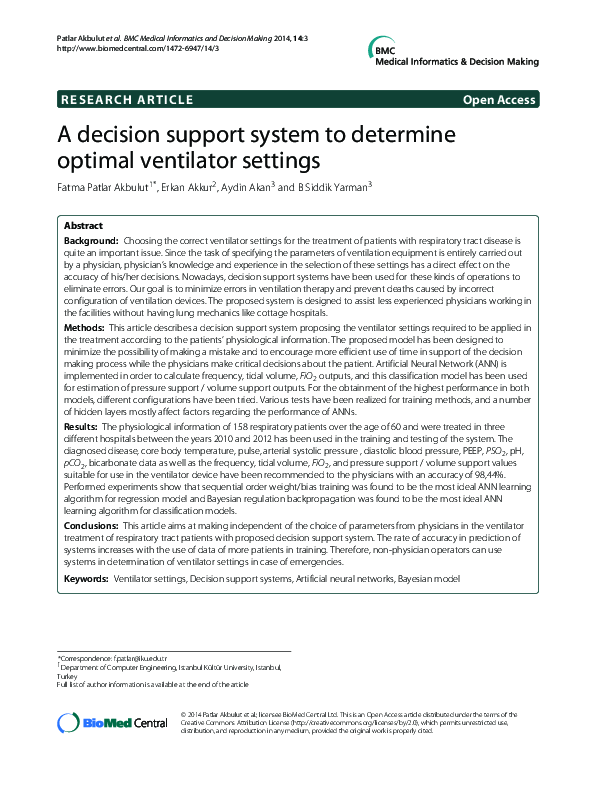(PDF) A decision support system to determine optimal ventilator ...