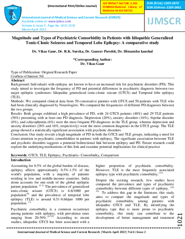 (PDF) Magnitude and Types of Psychiatric Comorbidity in Patients with ...