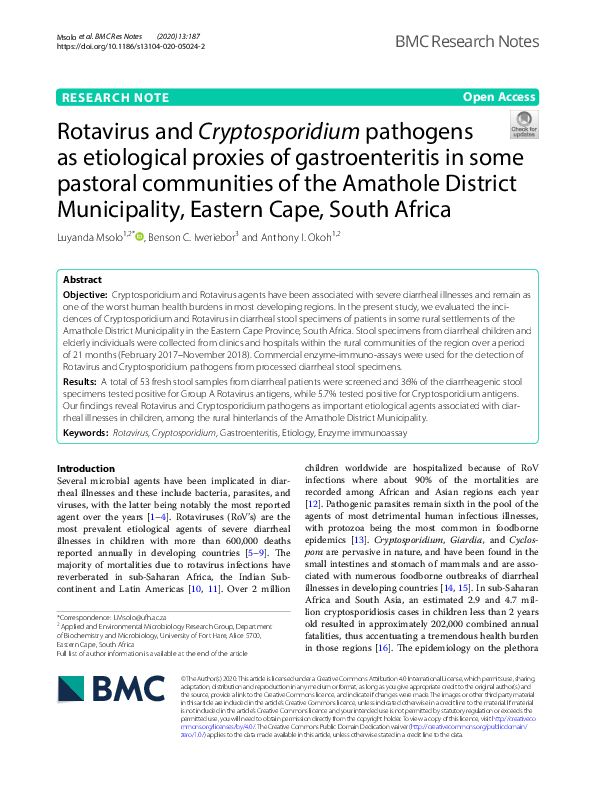 (PDF) Rotavirus and Cryptosporidium pathogens as etiological proxies of ...