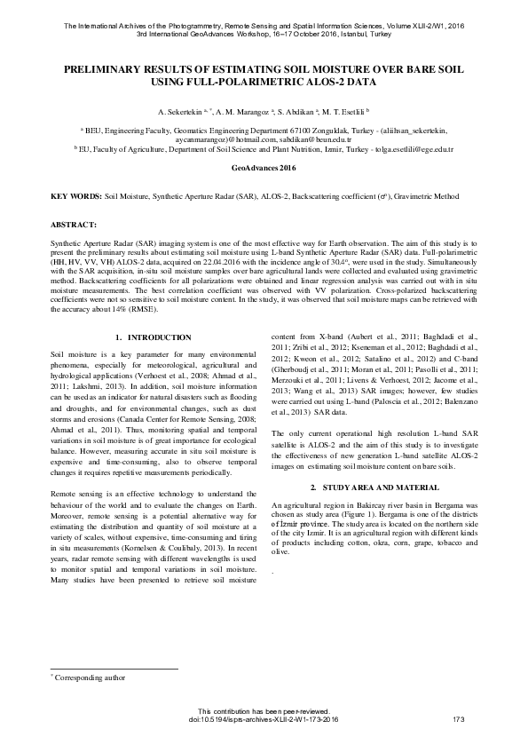 (PDF) Preliminary Results of Estimating Soil Moisture Over Bare Soil ...