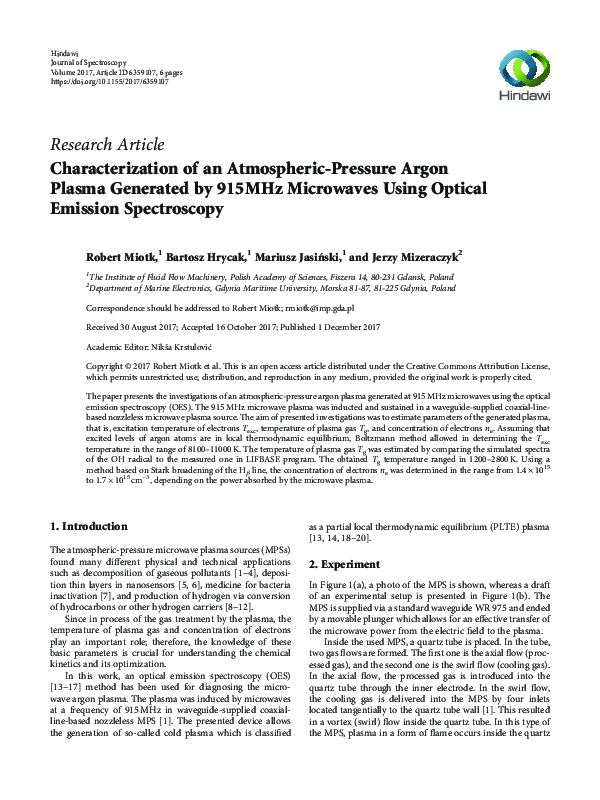 (PDF) Characterization of an Atmospheric-Pressure Argon Plasma ...