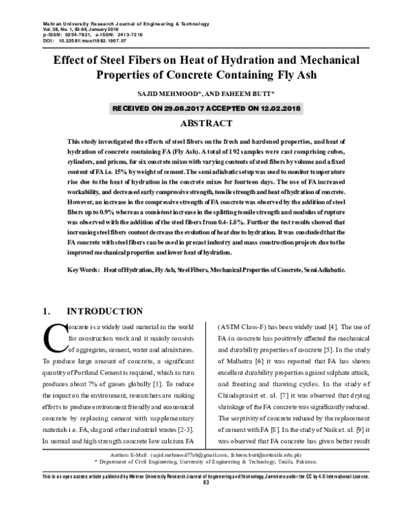 (PDF) Effect of Steel Fibers on Heat of Hydration and Mechanical ...