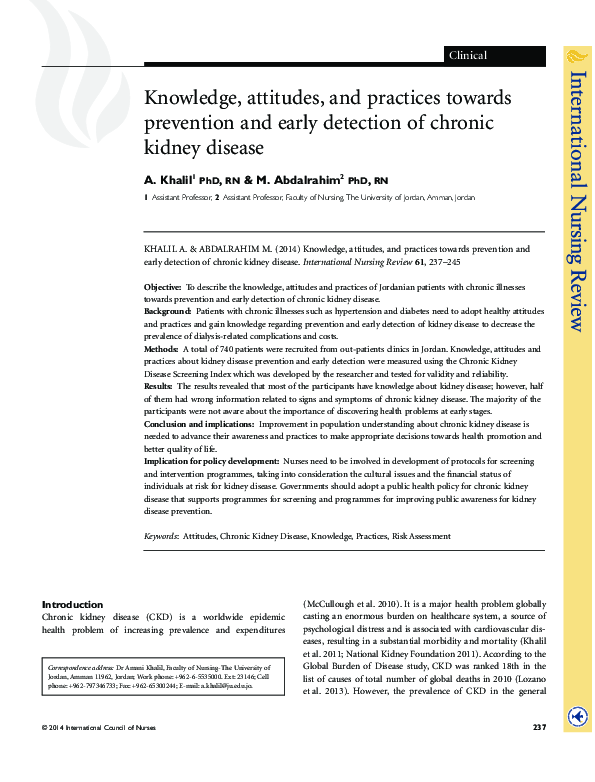 (PDF) Knowledge, attitudes, and practices towards prevention and early ...