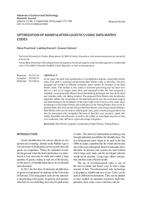 (PDF) Optimization of Manipulation Logistics Using Data Matrix Codes