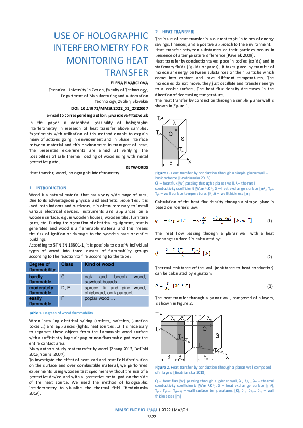 (PDF) Use of Holographic Interferometry for Monitoring Heat Transfer
