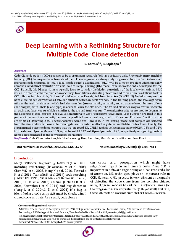 (PDF) Deep Learning with a Rethinking Structure for Multiple Code Clone ...