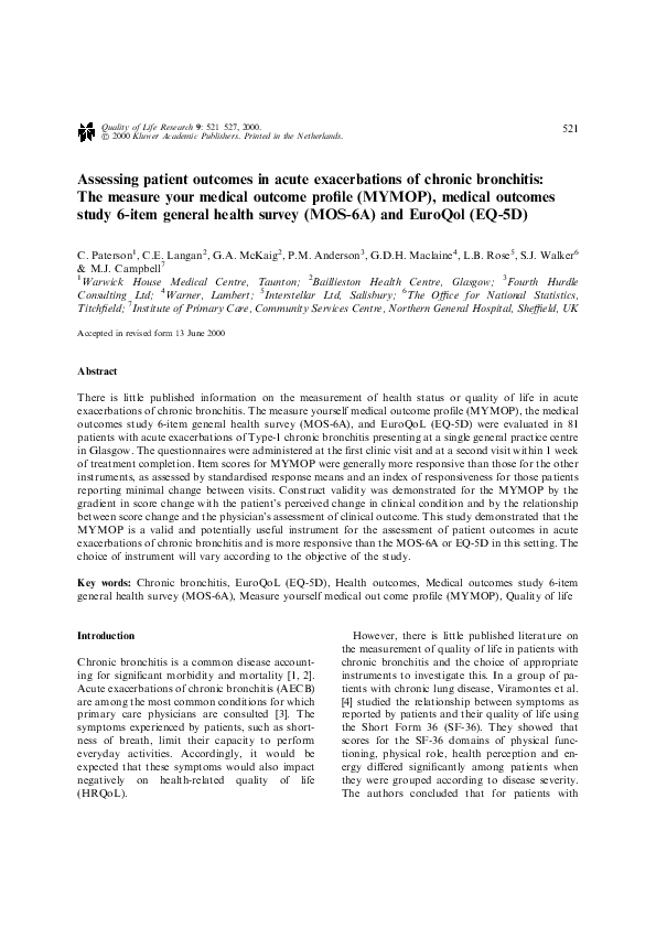 (PDF) Assessing patient outcomes in acute exacerbations of chronic ...