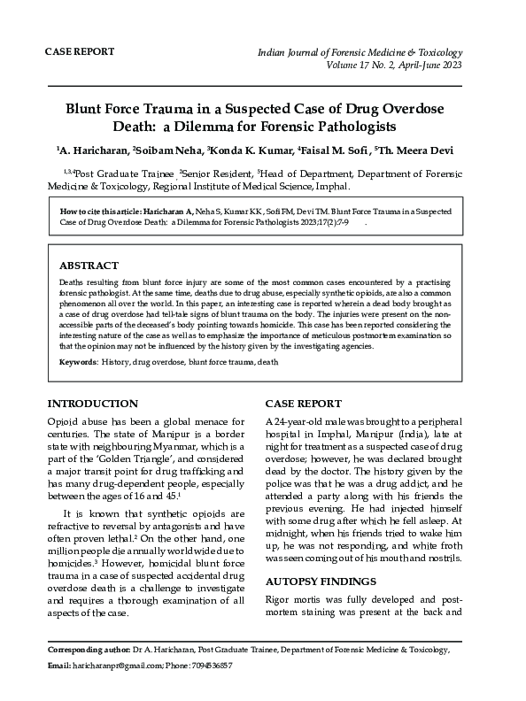 (PDF) Blunt Force Trauma in a Suspected Case of Drug Overdose Death: a ...