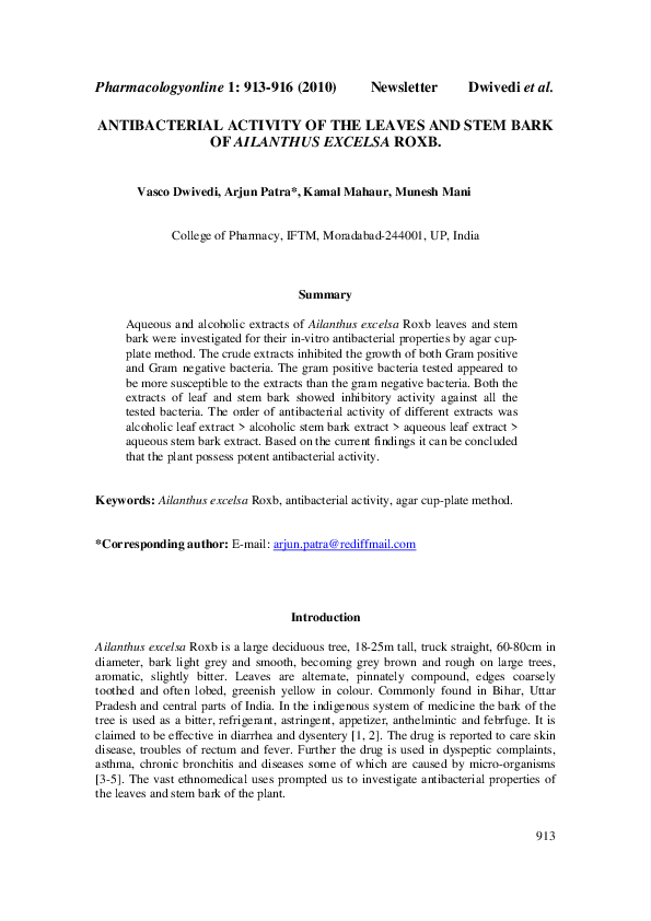 (PDF) Antibacterial Activity of the Leaves and Stem Bark of Ailanthus ...