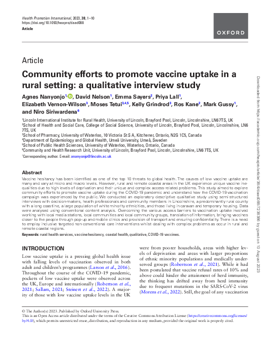 (PDF) Community efforts to promote vaccine uptake in a rural setting: a ...