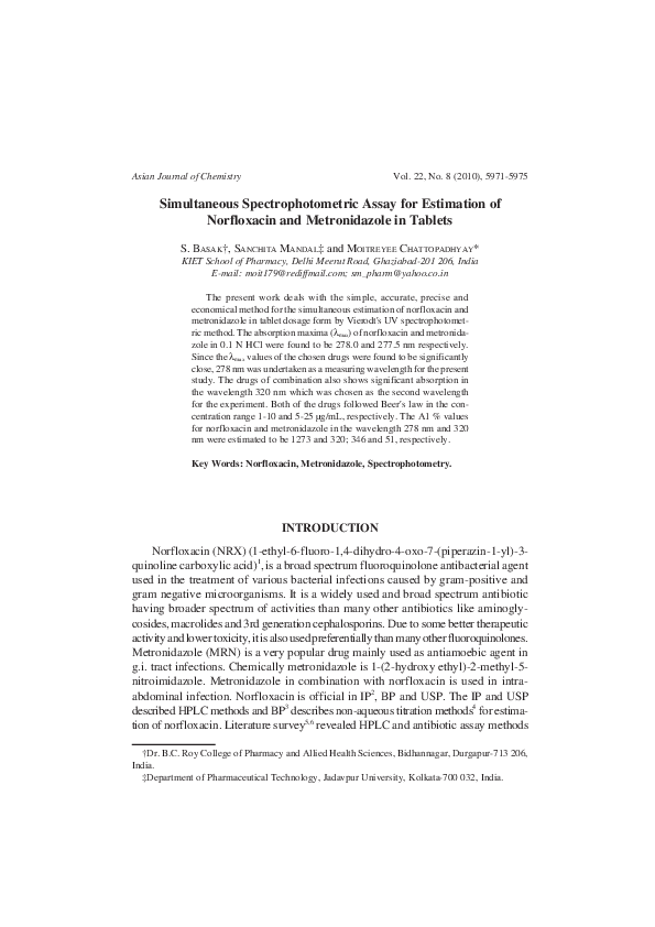 (PDF) Simultaneous Spectrophotometric Assay for Estimation of ...