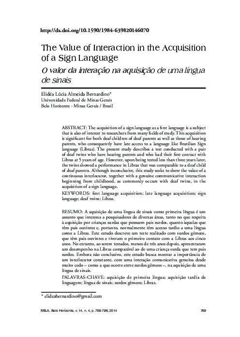 (PDF) The value of interaction in the acquisition of a sign language