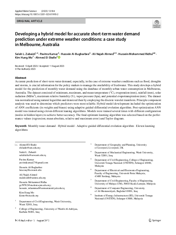 (PDF) Developing a hybrid model for accurate short-term water demand ...