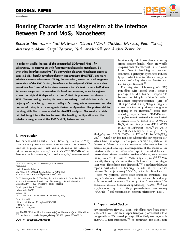 (PDF) Bonding Character and Magnetism at the Interface Between Fe and ...