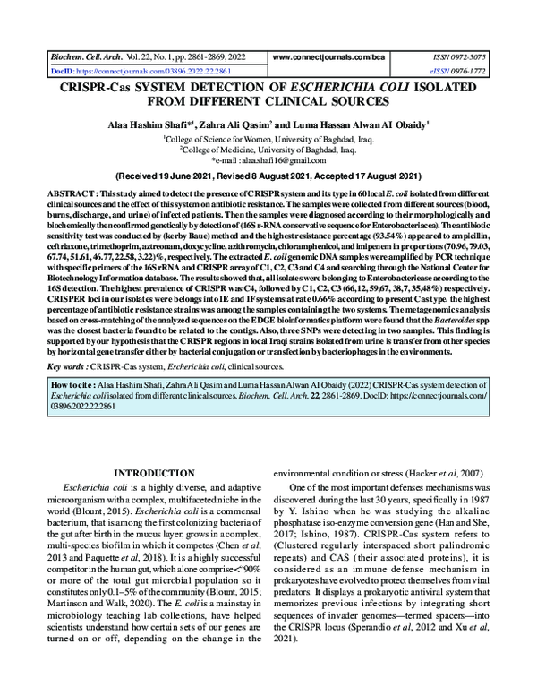 (PDF) CRISPR-Cas SYSTEM DETECTION OF ESCHERICHIA COLI ISOLATED FROM ...