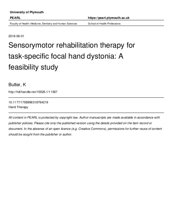 (PDF) Sensorymotor rehabilitation therapy for taskspecific focal hand