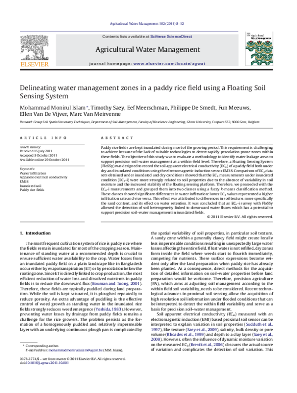(PDF) Delineating water management zones in a paddy rice field using a ...