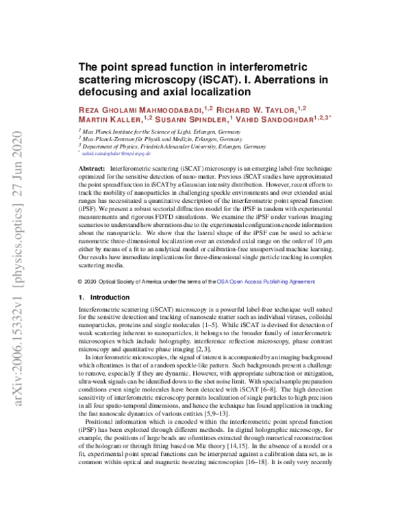 (PDF) Point spread function in interferometric scattering microscopy ...