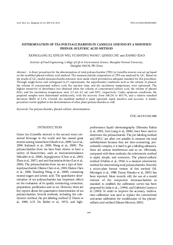 (PDF) Determination of tea polysaccharides in Camellia sinensis by a