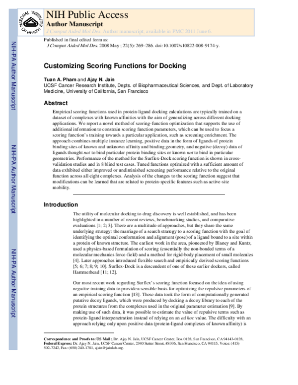 (PDF) Customizing scoring functions for docking