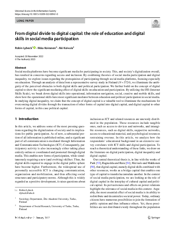 (PDF) From digital divide to digital capital: the role of education and ...