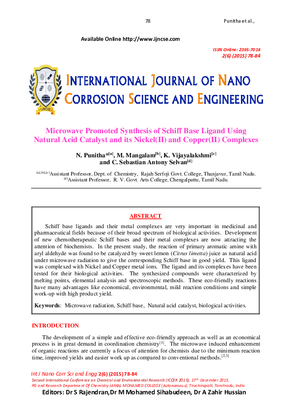 (PDF) Microwave Promoted Synthesis of Schiff Base Ligand Using Natural ...