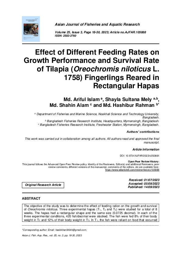 (PDF) Effect of Different Feeding Rates on Growth Performance and ...