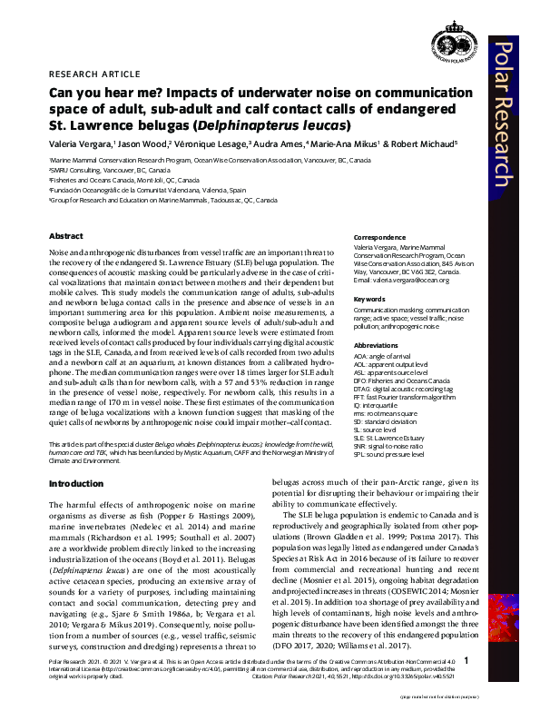 (PDF) Can you hear me? Impacts of underwater noise on communication ...