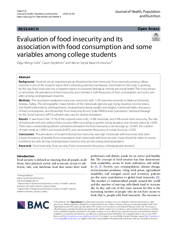(PDF) Evaluation of food insecurity and its association with food ...
