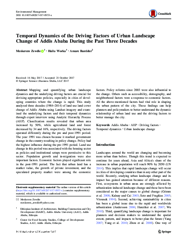 (PDF) Temporal Dynamics of the Driving Factors of Urban Landscape ...