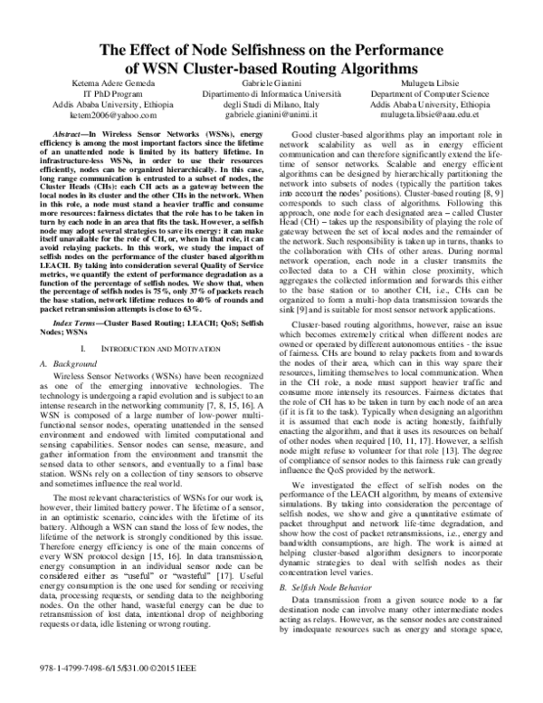 (PDF) The effect of node selfishness on the performance of WSN cluster ...
