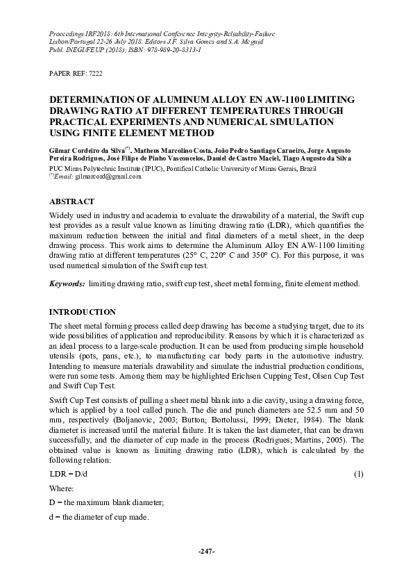  pdf determination of aluminum alloy en aw 1100 limiting drawing ratio
