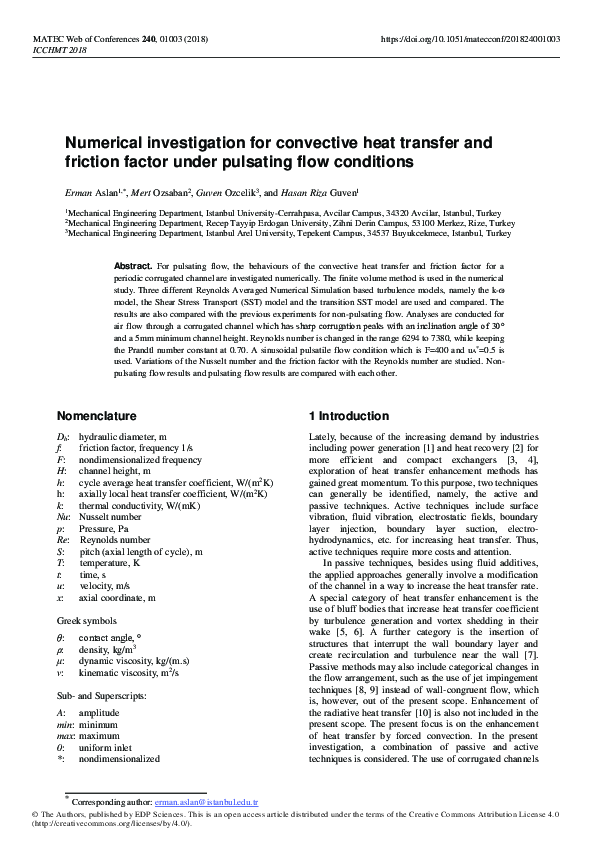 (PDF) Numerical investigation for convective heat transfer and friction ...